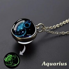 Zodiac Night Glow Pendant Unisex Luminous Necklace for Astrology Lovers Aquarius