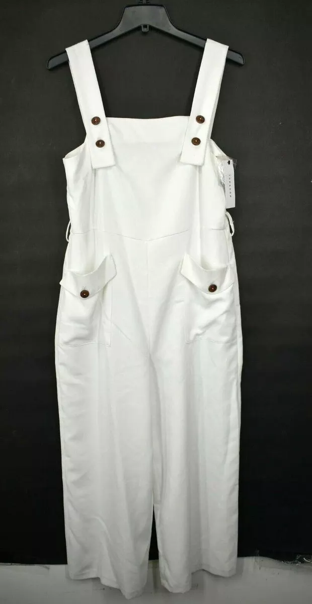 Topshop Womens White Square Neck Sleeveless Back Zip Front Button Jumpsuit 8