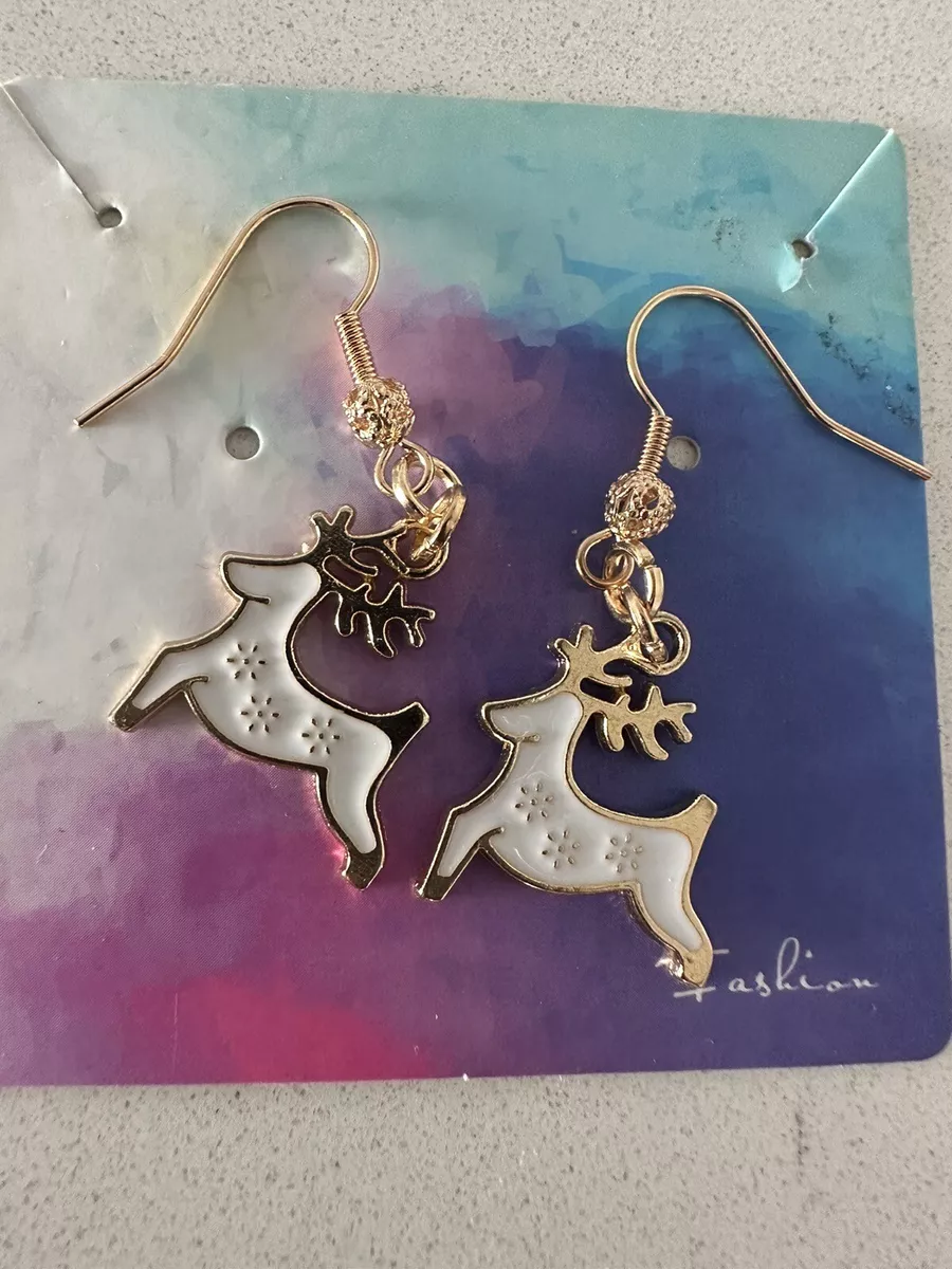 Winter Christmas Reindeer Dangle Earrings Cute Festive Santa