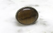 Vintage Oval Tiger's Eye Sterling Silver Ring Size 8 10grams 7-H395