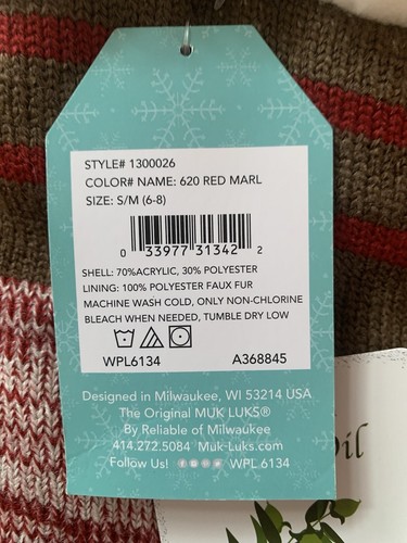 MUK LUKS Red Marl Jojoba Infused Faux Fur Cabin Socks S/M (6-8) - Picture 5 of 6