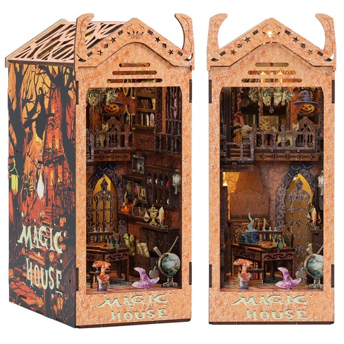 DIY Book Nook Kit 3D Wooden Puzzle Bookshelf Insert Decor Light DIY