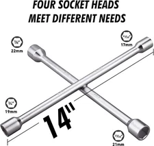 CARTMAN 14-Inch Universal Heavy Duty 4-Way Tire Iron, Wheel Lug Wrench, Silver
