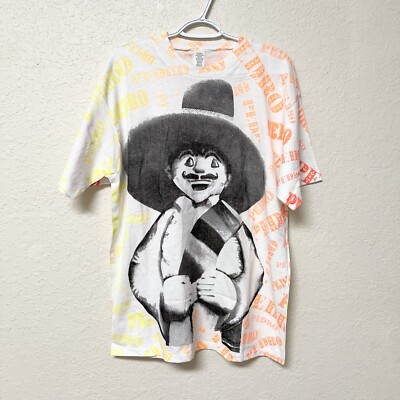 Vintage Graphic Double Sided Mexican Pedro Shirt One Size Cotton Blend AOP