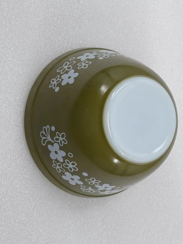 Pyrex 401 Vintage Small Green Bowl USA Mix Bake Spring Blossom White Flowers