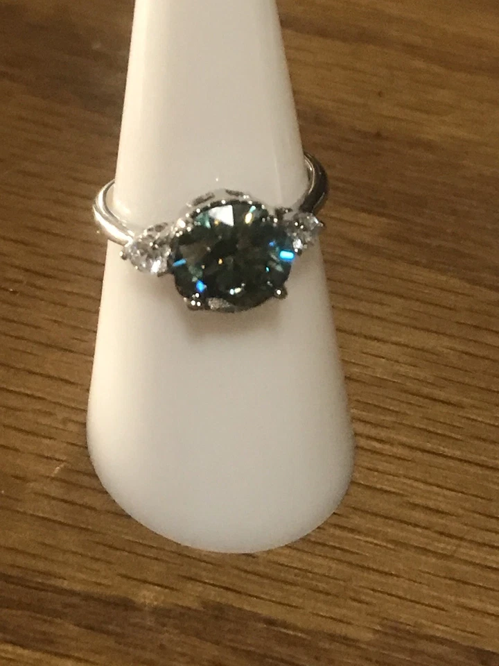 Auténtico anillo de plata de ley 925 moissanita verde amarillo de 8 mm 3 quilates CT VVS1 Foto 3 de 4