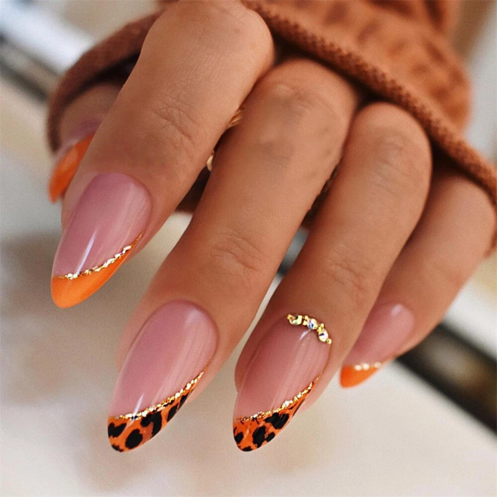 Orange French Animal Print False Nail Short Press on Nails for Nail Art  24pcs | eBay