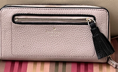 Kate Spade Genuine Leather Neda Chester Street Wallet Taupe Black Trim Tassel