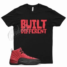 Black BUILT DIFFERENT T Shirt for J1 12 Reverse Flu Game Varsity Red Bred 