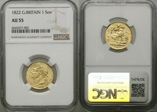 1822 Sovereign GOLD coin Great Britain 1 Sov NGC AU55 George IV laureate head Au