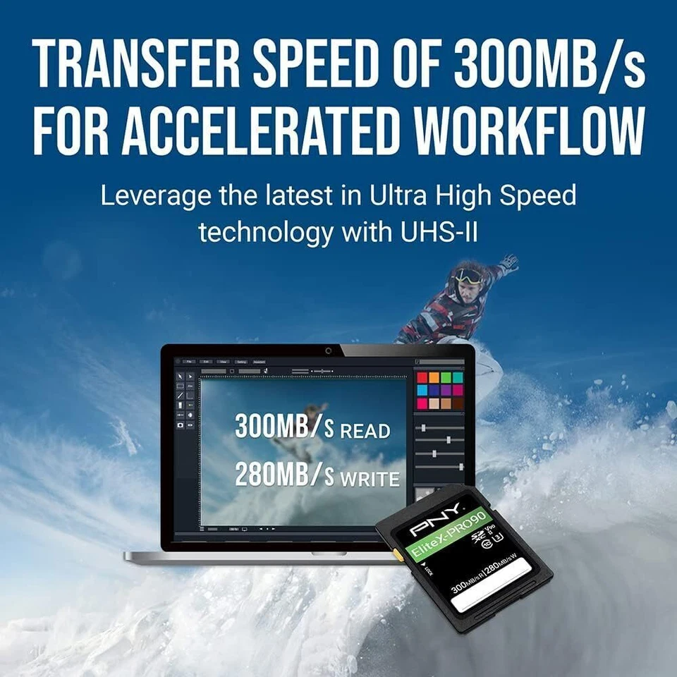 PNY 128GB Elite XPRO90 U3 V90 UHS-II SDXC Flash Memory Card - Image 3 of 4