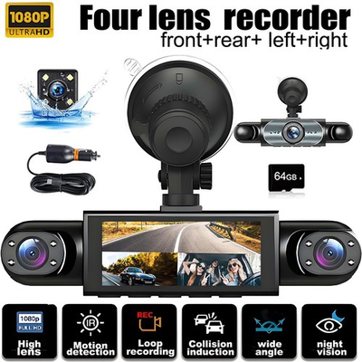 #ad #ad 360° 4 Channel 1080P HD Car Dash Cam Front and Rear Inside Left Right Camera $35.99