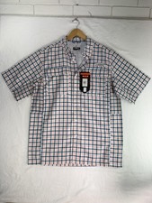 Habit Shirt Mens Medium Blue Orange Plaid Coastal Villa S/S River Fishing Vented