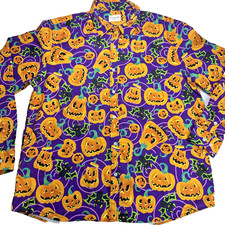 Fohemr Button Shirt Men  s XL Purple Long Sleeve Jack-O-Lantern Bats Halloween