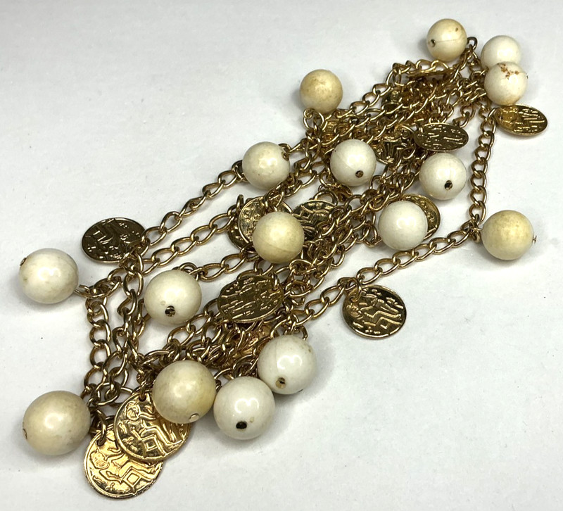 Vintage Signed Park Lane Goldtone "Coin" & Lucite Charm/Dangle Necklace