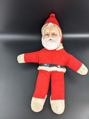 Vintage  Rubber Face & Beard PlushSanta Claus Doll 1950's