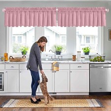 Pink Kitchen Window Valances, 52"W x 18"L, Rod Pocket, Blackout, Set of 2