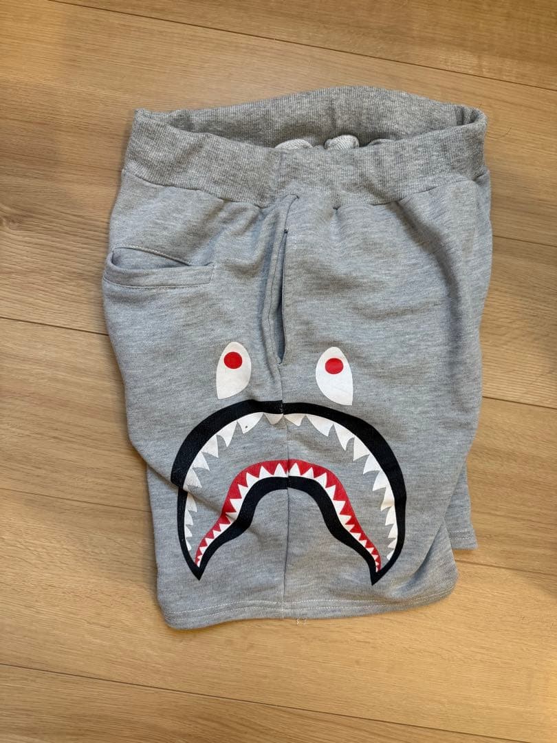 A BATHING APE Cotton Shark Shorts Half Pants Gray M BA0226177 thumbnail 6