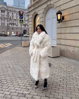 Imitation Fur Coat New Knee High White Thick Warm Fur Long Coat