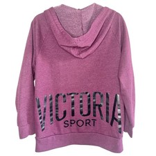 Victoria's Sport Full Zip Hoodie Purple Mauve Fleece Logo Back Size S Oversized