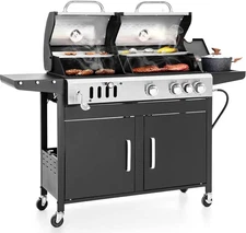 Propane & Charcoal Grill Combo with Side Burner, 690 SQIN Dual Fuel BBQ