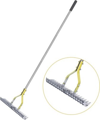 Thatching Rake 15-In Wide Cleaning Dead Grass Efficient Steel Metal Grass Rake