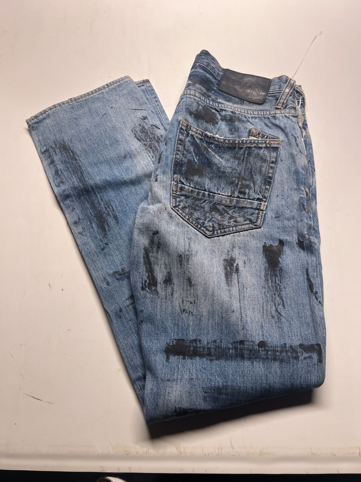 PRPS Patchwork Splatter Straight Jeans Blue Denim… - image 4