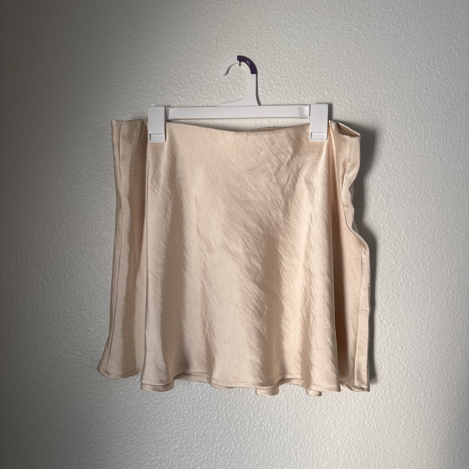 A New Day Satin Mini A Line Cream Skirt XL  Flowy Elastic Waist