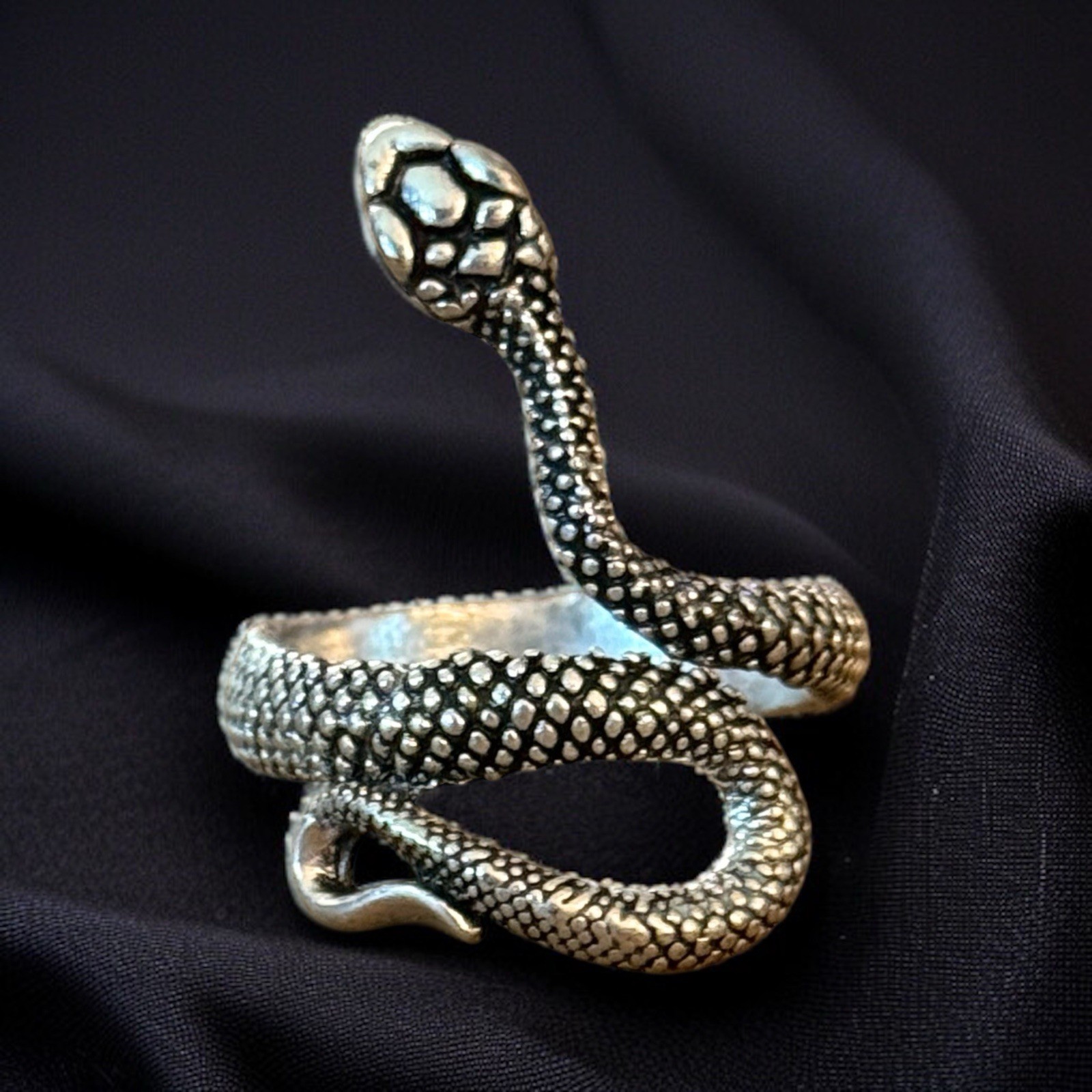 Silver tone slithering snake ring - image 1