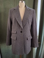 Banana Republic Gray Herringbone Tweed Single Button Wool Blend Womens Blazer 10
