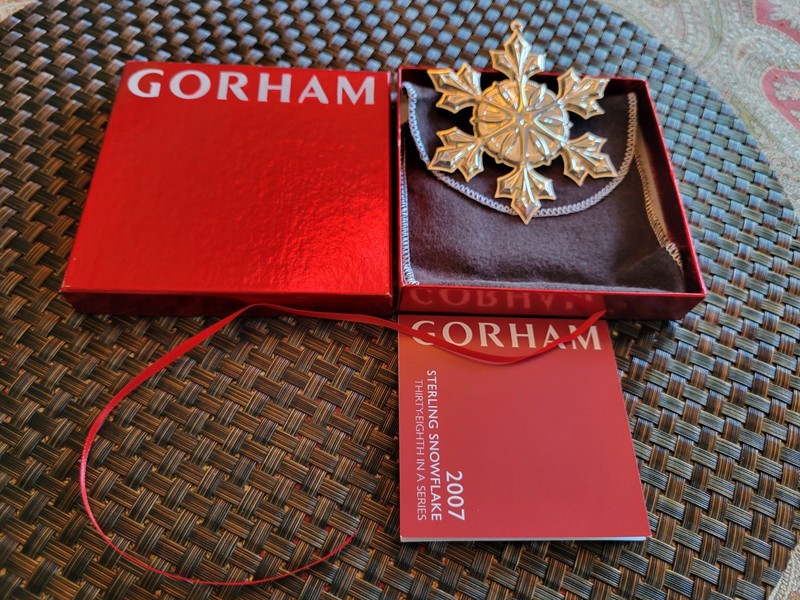 2007 Gorham Sterling Snowflake 38th Ornament Original Box Pouch card