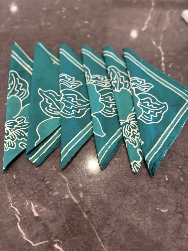 Set x 6 Green Floral Napkin Squares Cotton- Linen - Image 3 of 4