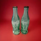 VTG Set 2 Coca Cola Coke 6.5 Ounce Green Glass Soda Bottles Advertising w/ CAP