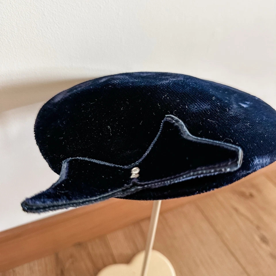 Винтажный 50-х женщин синий бархат шляпа Fascinator волос изделие бант похороны свадьбы - Изображение 3 из 4