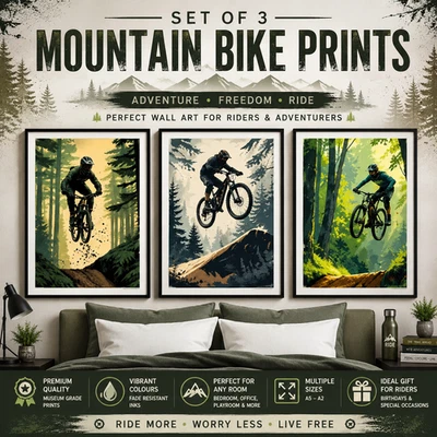 Mountain Bike Wall Art Print – MTB Cycling Poster –Bicycle Artwork Gift for Men - Image 1 of 4