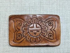 vintage HAND TOOLED belt buckle SOUTHWESTERN native american indian COWBOY