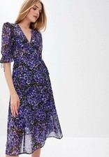 The Kooples Hortensia Silk Wrap Dress Purple Floral Half Sleeve Midi US Size 8