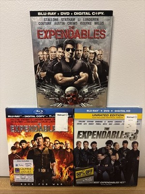 Expendables 1-3 (Bluray Bundle Lot) Very Good Condition W Slipcovers