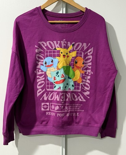 Pokemon Women’s Sweatshirt Purple Ready for Battle Graphic Size L