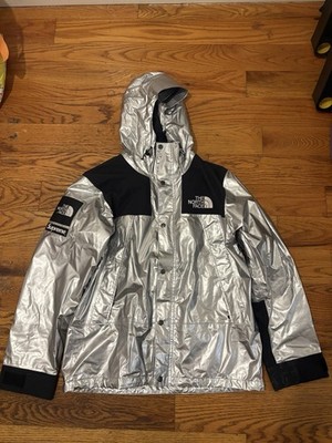 THE NORTH FACE X SUPREME SILVER BLACK HOODED PARKA JACKET LOGO ZIP MEN'S M
