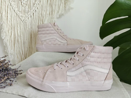 Scarpe da ginnastica 5 5 Vans old skool hi high top tutte rosa chiaro a scacchi scamosciate Sk8