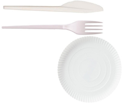 3in1- 100 Pappteller 23cm +Wiederverwendbar Gabel + Messer, Party Besteck