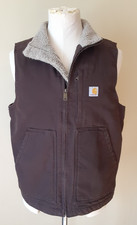 Carhartt Duck Sherpa Lined Mock-Neck Vest Brown M Loose Fit Brown Cotton Canvas
