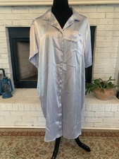 Secret Treasures Liquid Satin Nightshirt Women s Button Down Light Blue Bust 52