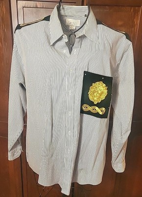 Vtg Mens Medium Cache Button Up Shirt Black & White Stripes Gold Lion Rhinestone