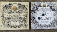 LOT 2 Johanna Basford Coloring Books - Enchanted Forest & Lost Ocean READ