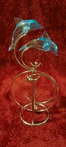 Vintage 2 Blue Dolphins Kinetic Motion Desktop Figurine Decoration