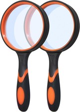 2 Pack 75mm 10X Handheld Magnifying Glass,Rubber Reading Magnifier for Kids S...