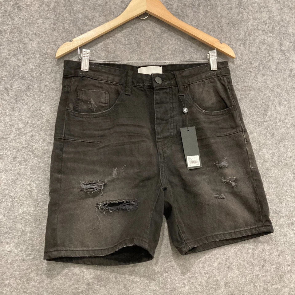 Pantalones Cortos Denim One Teaspoon Para Hombre Talla 29 Negro Algodón Envejecido Botón 42328 Foto 2 de 4