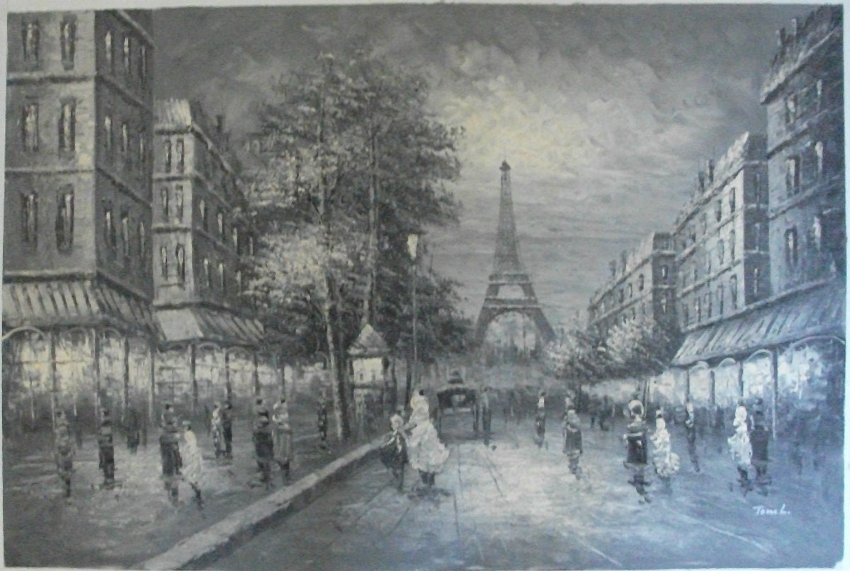 フランスヴィンテージ　油絵 セーヌ河畔（原画、油絵サムホール 、フランス、パリ、額付き